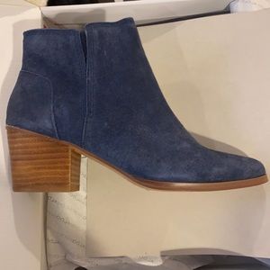 Blue suede ankle booties